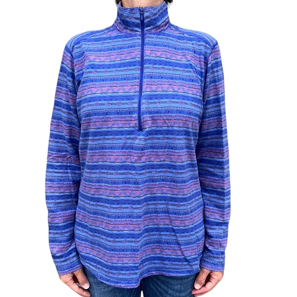 Woolrich Southwestern Sweater Aztec Navajo Pullover Blue/Purple Quarter-…